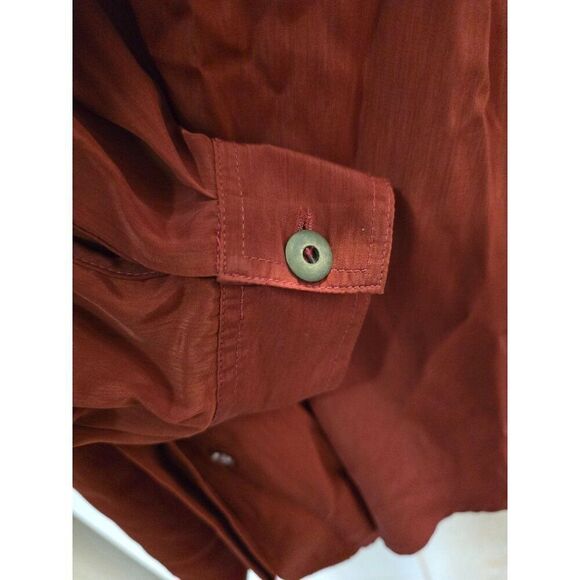 Womens Rust Button-Up Long-Sleeve Blouse Shirt W/ Chest Pocket & Back Pleat - Picture 4 of 10
